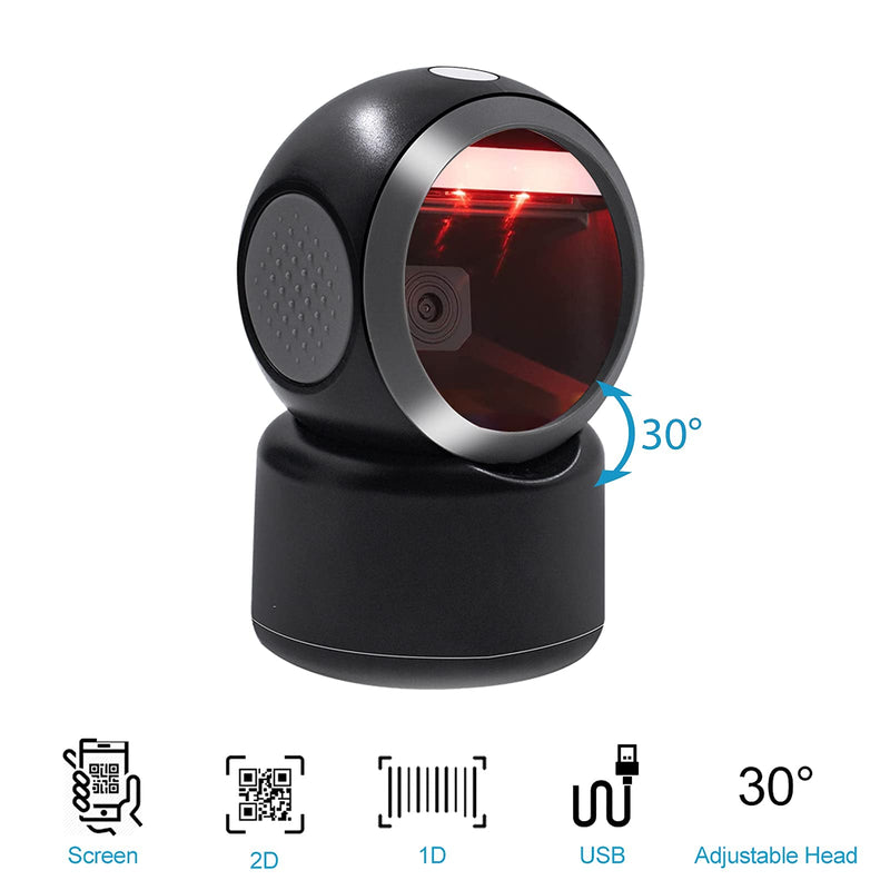 [Australia - AusPower] - 2D QR Hands-Free Barcode Scanner Omnidirectional Automatic Sensing Scanning USB Barcode Reader Adjustable Screen Scanning Platform Scanner for POS PC Supermarket Bookstore 2D scanner Black 