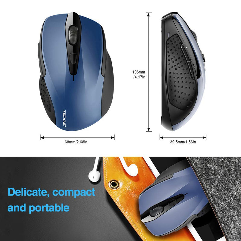 [Australia - AusPower] - Wireless Mouse, TECKNET Pro 2.4G Ergonomic Wireless Optical Mouse with USB Nano Receiver for Laptop,PC,Computer,Chromebook,Notebook,6 Buttons,24 Months Battery Life, 2600 DPI, 5 Adjustment Levels Blue 