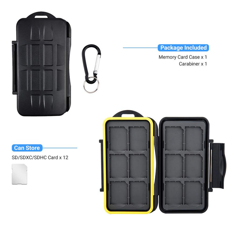 [Australia - AusPower] - 12 Slots SD Card Case Holder, SD Card Holder SD Card Organizer SD Card Storage Water-Resistant Anti-Shock SD/SDHC/SDXC Card Holder Storage with Carabiner 12 Slots for SD Card 