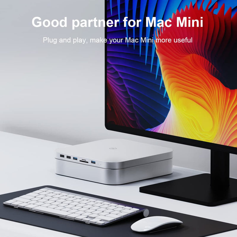 [Australia - AusPower] - USB-C Hub with Hard Drive Enclosure, Hagibis Type-C Docking Station & Stand for Mac Mini, Mac Studio M1 Max Ultra with SATA, USB 3.0, SD/TF Card Reader and USB2.0 for Laptop (Silver For Mac Mini 2020) Silver For Mac Mini 2020 