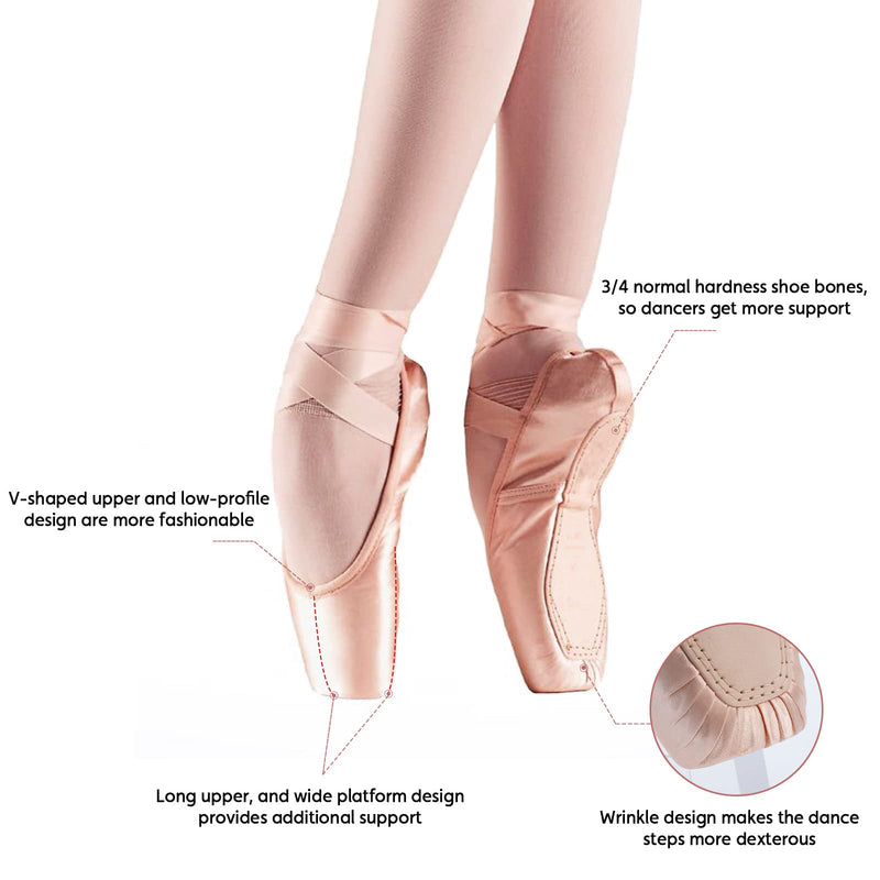 [Australia - AusPower] - DoGeek Satin Pointe Shoes for Girls and Ladies Professional Ballet Dance Shoes with Ribbon for School or Home (Choose One Size Larger) 1 Pink 