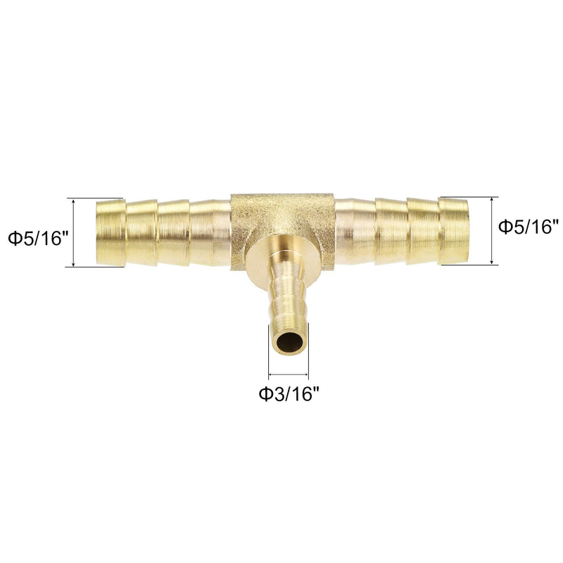 [Australia - AusPower] - uxcell Reducing Barb Hose Fitting Tee T Shape Pipe Connector Brass 5/16" x 5/16" x 3/16" 2Pcs 5/16" x 5/16" x 3/16" 