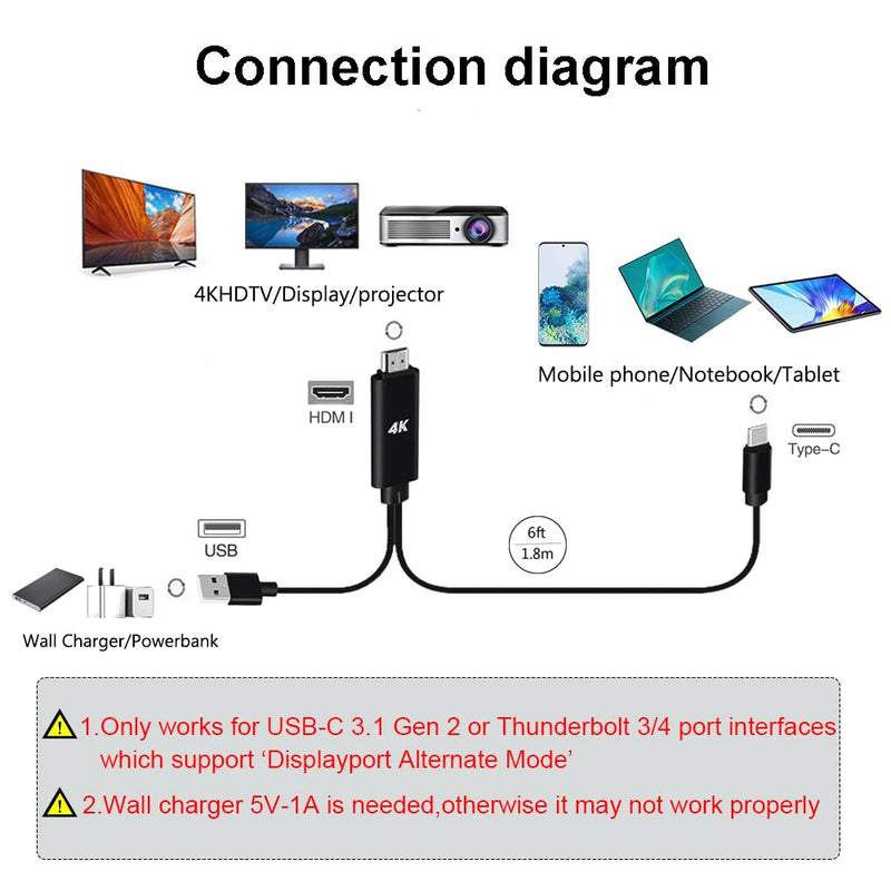 [Australia - AusPower] - HDMI Adapter USB Type C MHL Cable Phone to HDMI Mirroring Cable Phone to TV/Projector/Monitor 4K HDTV Converter & Charging Cord Compatible with Android Phone Samsung S20 S10 iPad Pro iMac MacBook 