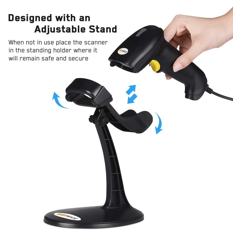 [Australia - AusPower] - WoneNice Barcode Scanner, Wired Handheld USB Laser Automatic Bar Code Scanner Bar-Code Reader with Stand, Support Windows/Mac/Linux for Store, Supermarket, Warehouse, Small Business - Black 