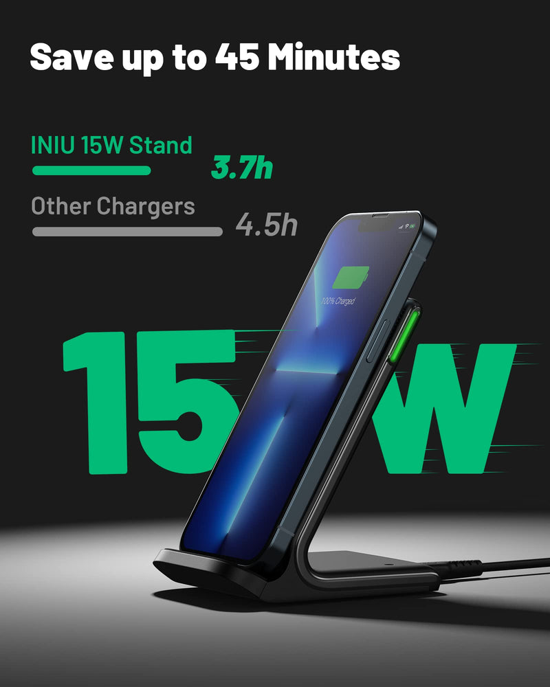 [Australia - AusPower] - Wireless Charger, INIU [2 Pack] 15W Qi-Certified Fast Wireless Charging Stand with Sleep-Friendly Adaptive Light Compatible with iPhone 12 11 Pro XR XS X Plus Samsung Galaxy S21 S20 Note 20 Google etc 