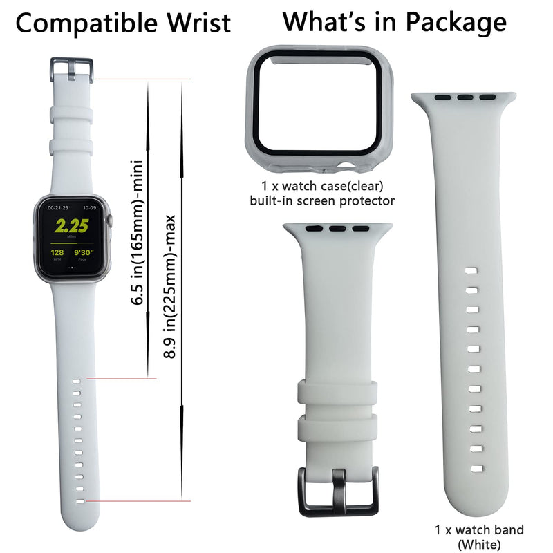 [Australia - AusPower] - iTecFree for Apple Watch Band and Case 44mm,PC Hard Cover Bumper Built-in Tempered Glass Screen Protector Silicone Men Women Sport Wrist Strap for iWatch SE Series 6/5/4(Clear-White, 44mm) Clear-White 
