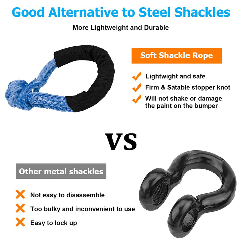 [Australia - AusPower] - BESULEN Synthetic Soft Shackle, 1/2inch*22inch 37478lbs Breaking Strength Soft Shackle Recovery Rope with Extra Sleeves, Universal Car Accessories for SUV ATV Truck Off Road Towing (Blue) Blue 