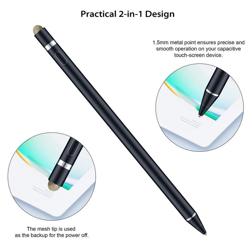 [Australia - AusPower] - Active Stylus Compatible with Apple iPad, Homagical Stylus Pen for Touch Screens, Rechargeable Capacitive 1.5mm Fine Point iPad Pen Tablets Stylus with Pen Bag/Anti-Friction Glove Black 