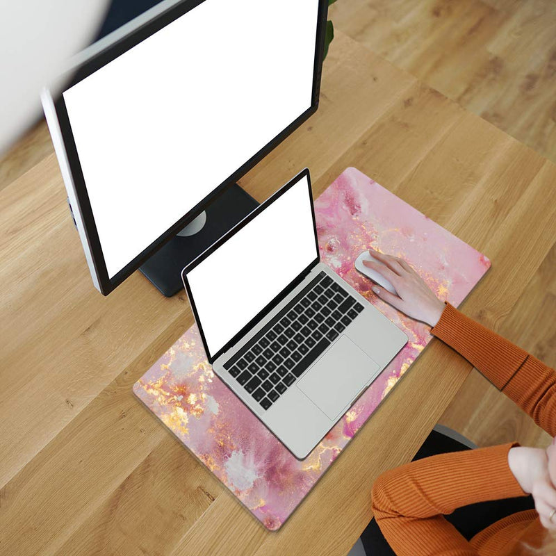 [Australia - AusPower] - QIYI Large Mouse Pad, Cute Extended Desk Mat, Women Girls PU Leather Waterproof Mousepad, Rose Gold Computer PC Laptop Protector Writing Pads for School Office Home 31.5" x 15.7" - Pink Golden Marble Pink Gold Marble 31.5" x 15.7" 
