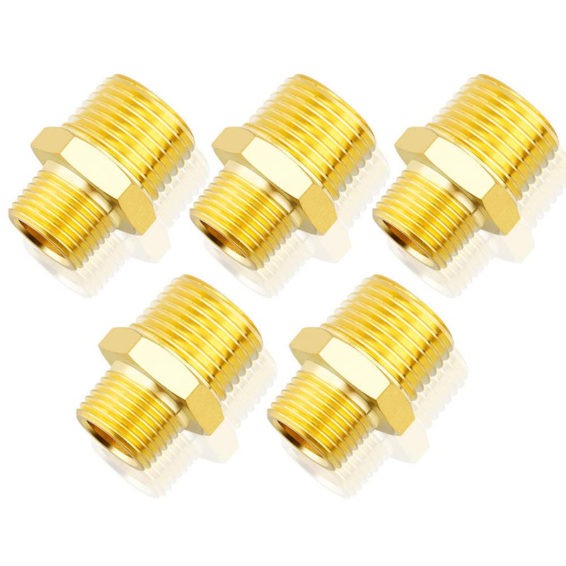 [Australia - AusPower] - TAILONZ PNEUMATIC Pipe Fitting and Air Hose Fitings Hex Nipple Coupling Set - 3/4-Inch NPT x 1/2-Inch NPT,Solid Brass Male Pipe（Pack of 5） 3/4''MNPT-1/2''MNPT 