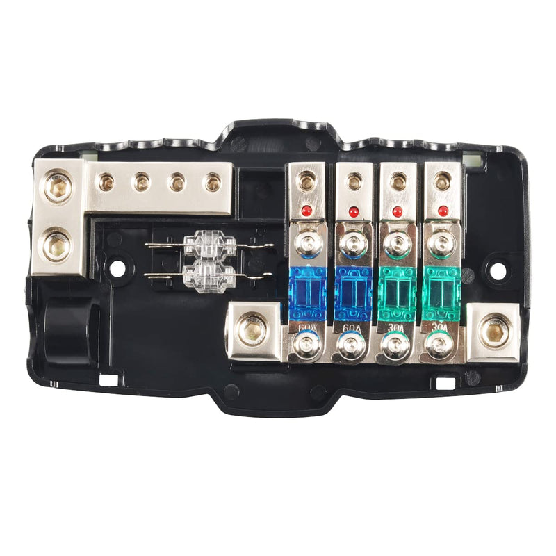 [Australia - AusPower] - Camper Car Audio Distribution Fuse Block with Ground Mini ANL Fuse Box Distribution Block 0/4ga 4 Way Fuses Holder 30A 60A 80Amp Red LED Indicator 