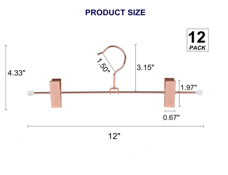 [Australia - AusPower] - Amber Home 12 Pack Rose Copper Gold Metal Pants Skirt Hangers with Clips, Adjustable Clip Metal Trouser Hangers, Clip Hangers for Jeans Pants Heavy Duty (12 Pack) 