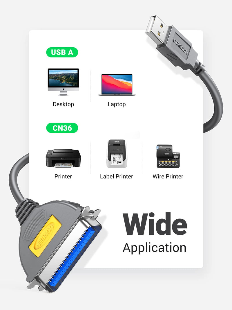 [Australia - AusPower] - UGREEN USB to Parallel Port USB to IEEE1284 CN36 Centronics Printer Cable Adapter 10FT 