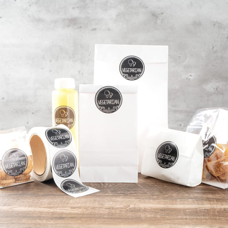 [Australia - AusPower] - Label Tek 2 Inch Tamper-Evident Stickers For Vegetarian Food, 500 Rolled Tamper Seal Stickers - Chalkboard Design, For Safe Food Delivery, Black With White Font Plastic To Go Stickers 