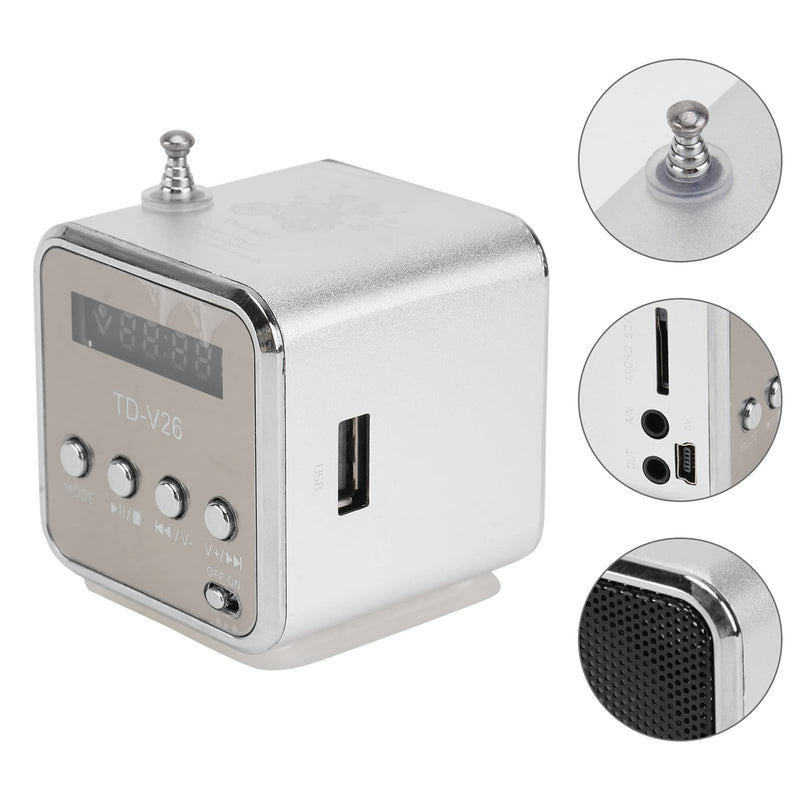 [Australia - AusPower] - Mini Digital Portable Music MP3/4 Player Micro SD/TF USB Disk Speaker FM Radio (Silver) 