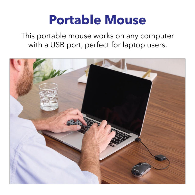 [Australia - AusPower] - Verbatim USB Corded Mini Travel Optical Wired Mouse for Mac and PC - Commuter Series Blue 