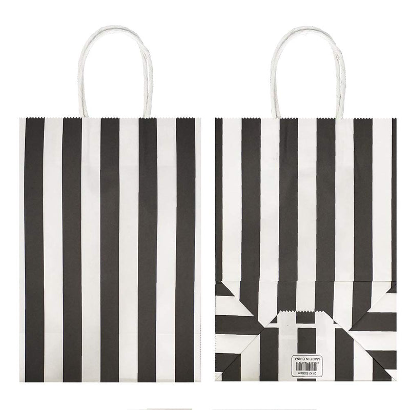 [Australia - AusPower] - 25 PCS Black and White Striped Gift Bags Small Kraft Paper Bags with Handles for Party Favor Supplies by ADIDO EVA (8.2 x 6 x 3.1 in) 8.2x6x3.1 Inch (Pack of 25) 
