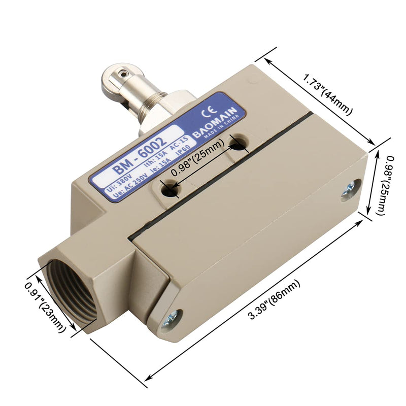 [Australia - AusPower] - Baomain TZ-6 Sealed Limit Switch TZ-6002 Parallel Roller Plunger AC 250V 15A IP 65 