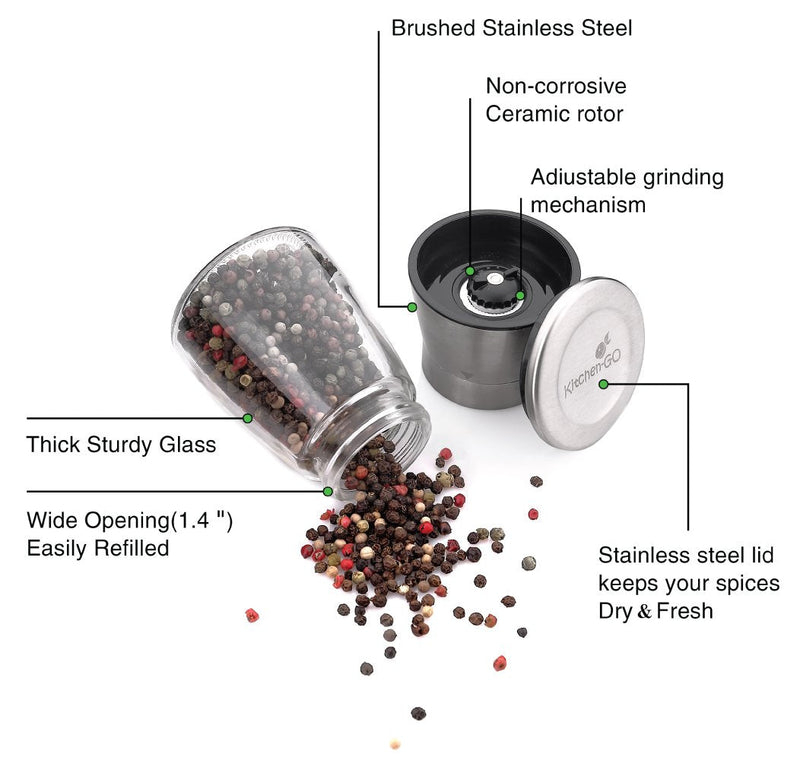 [Australia - AusPower] - Pepper Grinder or Salt Shaker for Professional Chef - Best Spice Mill with Brushed Stainless Steel, Special Mark, Ceramic Blades and Adjustable Coarseness… (2.5'' x 5.5'') 2.5'' x 5.5'' 