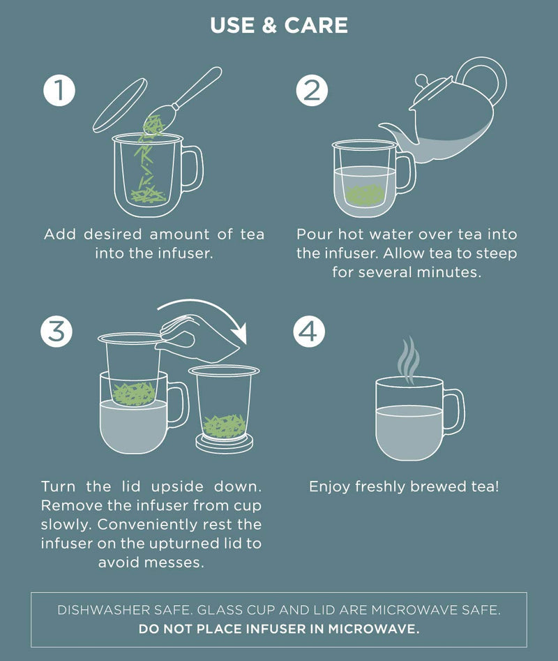 [Australia - AusPower] - Teabloom Single-Serve Tea Maker (8 OZ) - Double Wall Glass Cup with Infuser Basket and Lid for Steeping, Solista Brewing Mug 