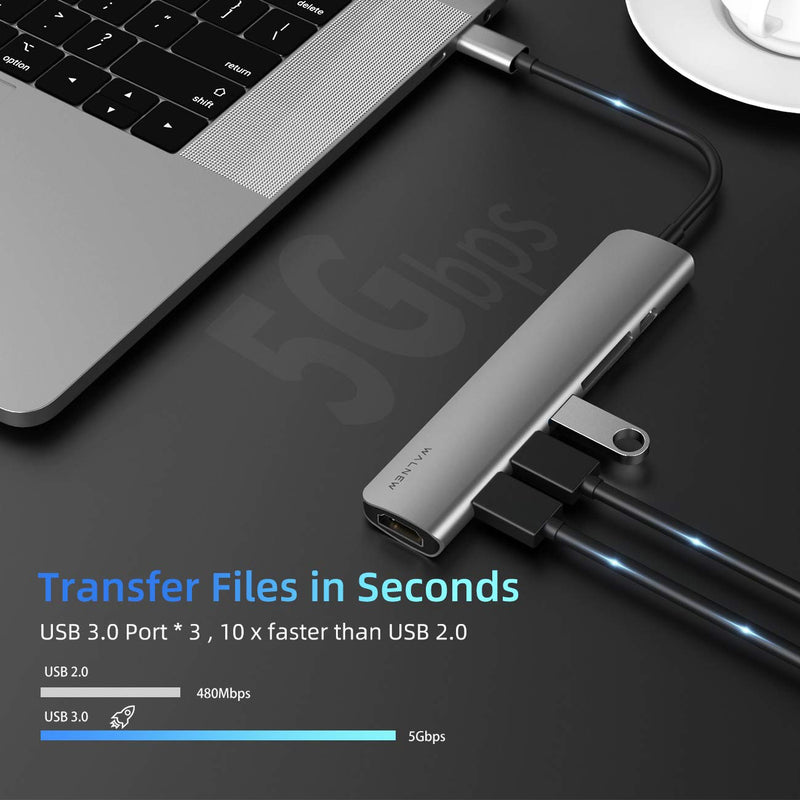 [Australia - AusPower] - WALNEW USB C Hub, MacBook Pro USB C Adapter, 7-in-1 Type C Hub with 4K USB-C to HDMI, 3 USB 3.0 Ports, SD/TF Card Reader, 100W PD Dock for MacBook Pro/Air(Thunderbolt 3)/ Type C Devices Gray 