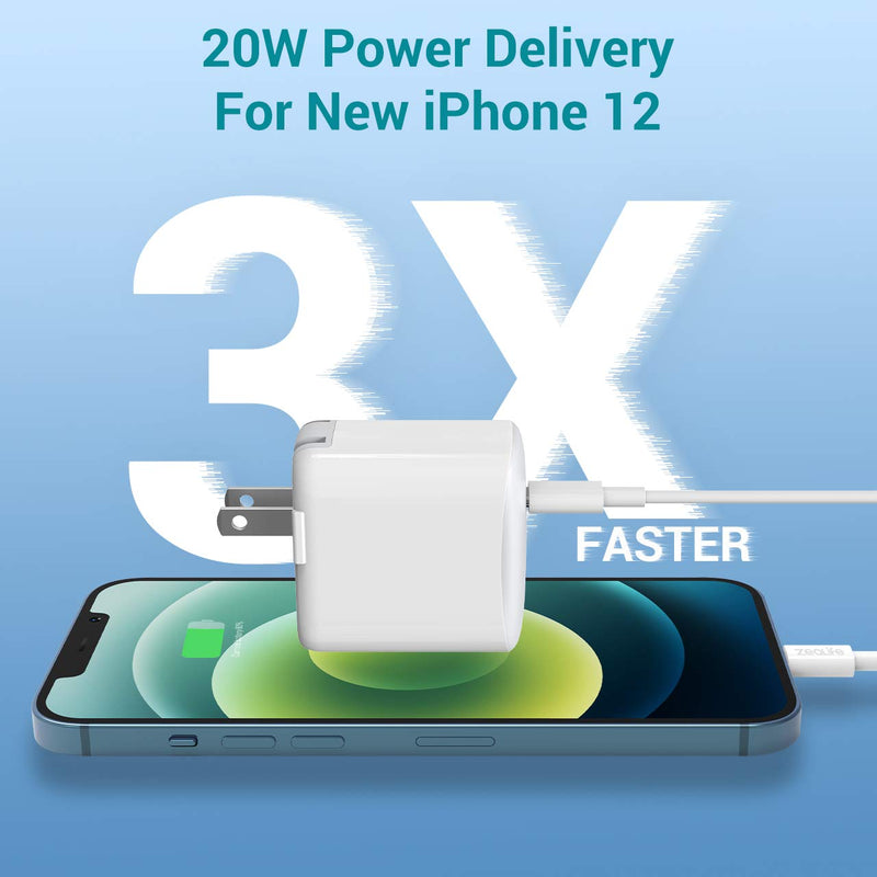 [Australia - AusPower] - 20W iPhone 13 Fast Charger, MFi Certified USB C Charger Block, PD 3.0 Power Adapter for New iPhone 12 11 Mini Pro Max SE 2020 XS XR 8 Plus iPad Pro Air with LED, Foldable Plug, USB C to Lightning Cord 