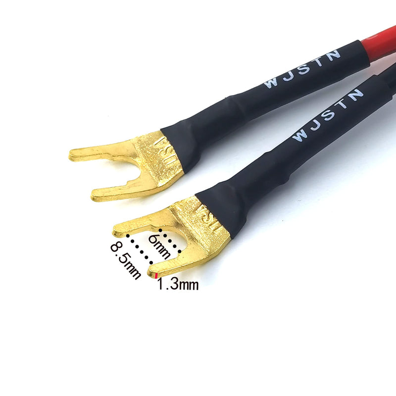 [Australia - AusPower] - WJSTN-012 3-in Spade Plug to Two Dual 4mm Banana Plug Audio Cable adapters ，45 Degree Type Y Plug Speaker distributors 4-Pack 