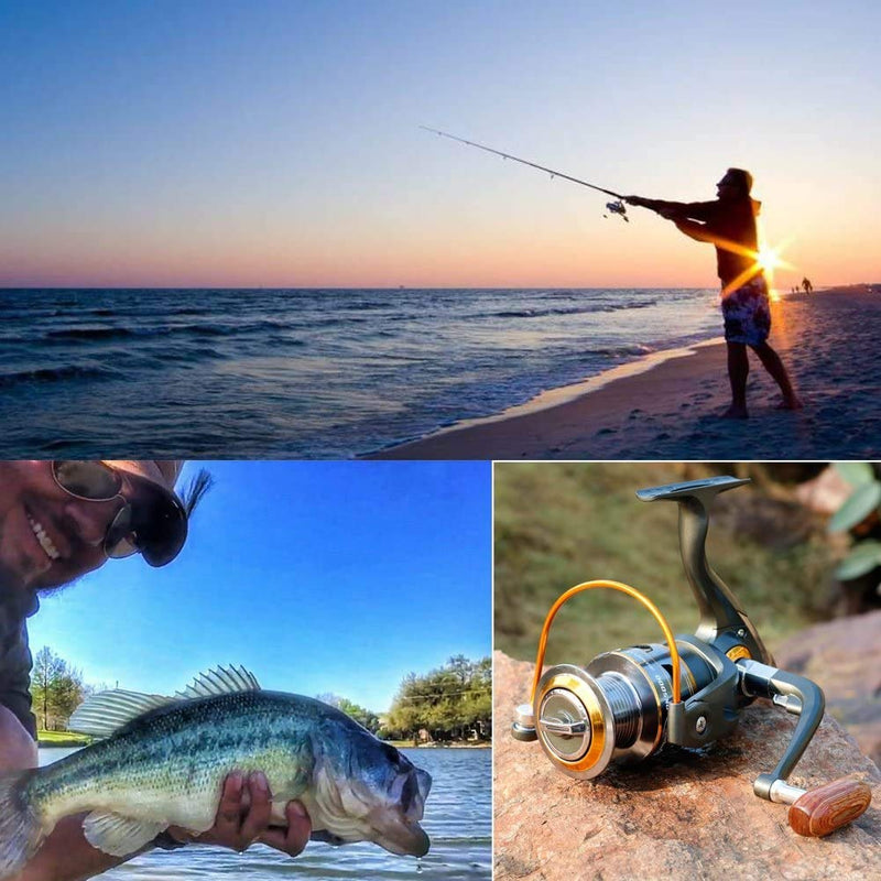 [Australia - AusPower] - Sougayilang Spinning Fishing Reels with Left/Right Interchangeable Collapsible Wood Handle Powerful Metal Body 5.2:1/5.1:1 Gear Ratio Smooth 11BB for Inshore Boat Rock Freshwater Saltwater Fishing DK1000 