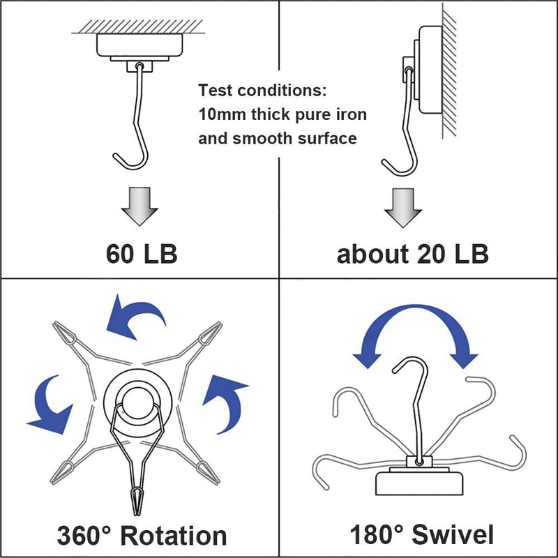 [Australia - AusPower] - BAVITE Swivel Swing Magnetic Hook New Upgraded, 60LB (10 Pack) Refrigerator Magnetic Hooks ,Strong Neodymium Magnet Hook, Perfect for Refrigerator and Other Magnetic Surfaces,67.5mm(2.66in) in Length G25-10p 