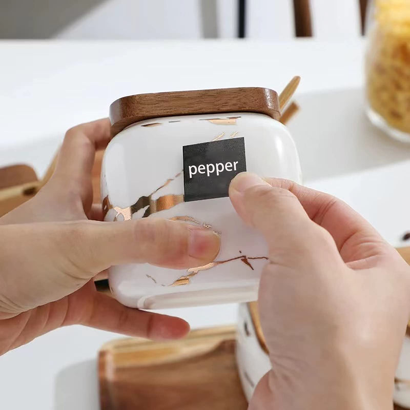[Australia - AusPower] - Marble Ceramics Sugar Bowl Ceramic Seasoning Box Ceramic Spice Jars Porcelain Condiment Pots with Lid and Spoon (White) White 