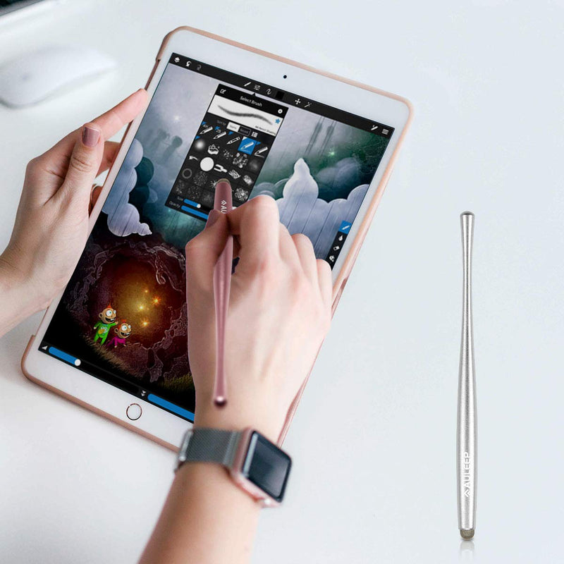 [Australia - AusPower] - AULEEP Capacitive Stylus Pen for Touch Screen 2 Pack with 4 Nanofiber Tips Compatible for Phones, Tablets, iPads, Kindles (Silver and Rose Gold) 2P-Silver, Rose Red 