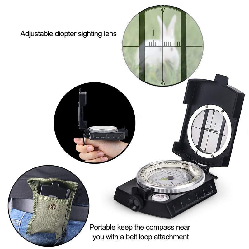 [Australia - AusPower] - COSTIN Multifunctional Compass, Metal Military Waterproof High Accuracy Compass with Map Measurer, Distance Calculator,Bubble Level Perfect for Outdoor Activities, Matte Black 