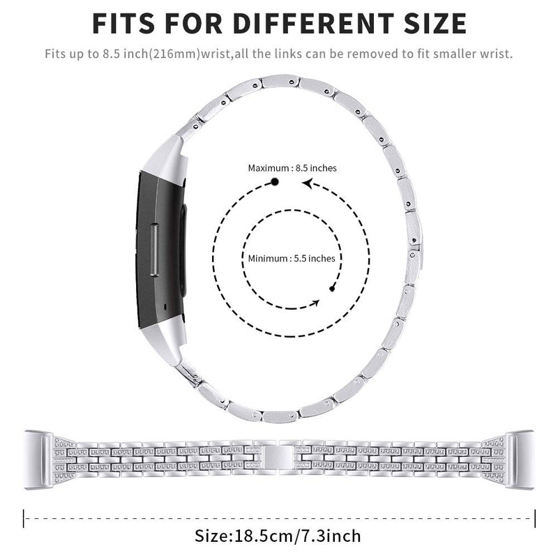 [Australia - AusPower] - Joyozy Slim Bling Bands Compatible with Fitbit Charge 3/Fitbit Charge 3 SE Smartwatch,Rhinestone Dressy Bracelet Replacement for Wristbands Accessories Jewelry Strap Women Girl(Silver) Silver 