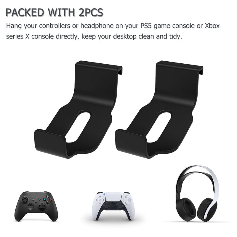 [Australia - AusPower] - PS5 Headphone Holder DOBEWINGDELOU Headset Hanger for PS5 and Xbox Series X Controller Stand Mount for PS 5 DualSense and Xbox Series X, No Screws No Adhesive Tape (Black) 