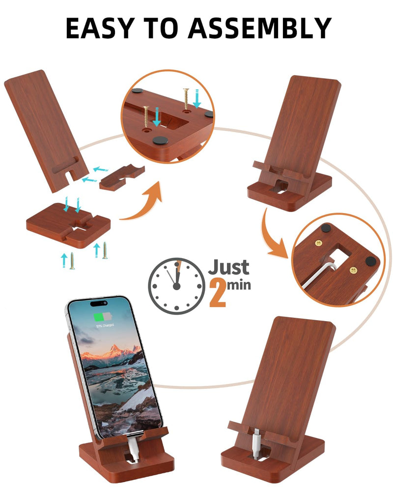 [Australia - AusPower] - T TARANTO Wood Cell Phone Stand, Phone Holder for Desk, Tablet Display Stand for iPad, Compatible with All Mobile Phones, Wooden Office Desk Accessories Brown 
