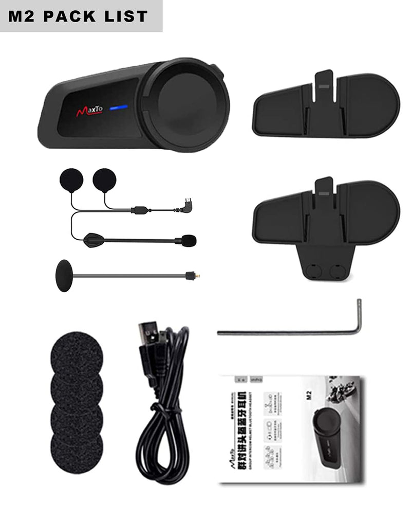 [Australia - AusPower] - Maxto Motorcycle Bluetooth Headset, M2 Group Motorbike Helmet Communication Systems 6-Way BT5.0 Waterproof Intercom 1000M Range with FM Radio,Siri,Voice dial for Ski/ATV/Full/Half Face(2 in 1 Mic) M2 1Pack 