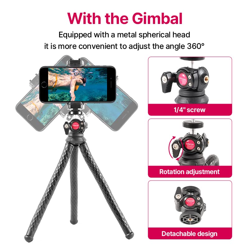 [Australia - AusPower] - ULANZI FT-01 Phone Tripod with Holder, Mini Camera Flexible Tripod Stand with Cold Shoe Mount, 1/4'' Screw for Magic Arm, Universal for iPhone 13 Pro Max XS Max X 8 Samsung Canon Nikon Sony Cameras 