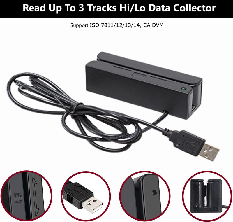 [Australia - AusPower] - Posunitech Mini Msr100 Swipe Magnetic Credit Card Reader 3 Tracks Hi/Lo Data Collector, USB Msr Stripe Card Reader for Point of Sale (POS), Access Control, ID Verify 