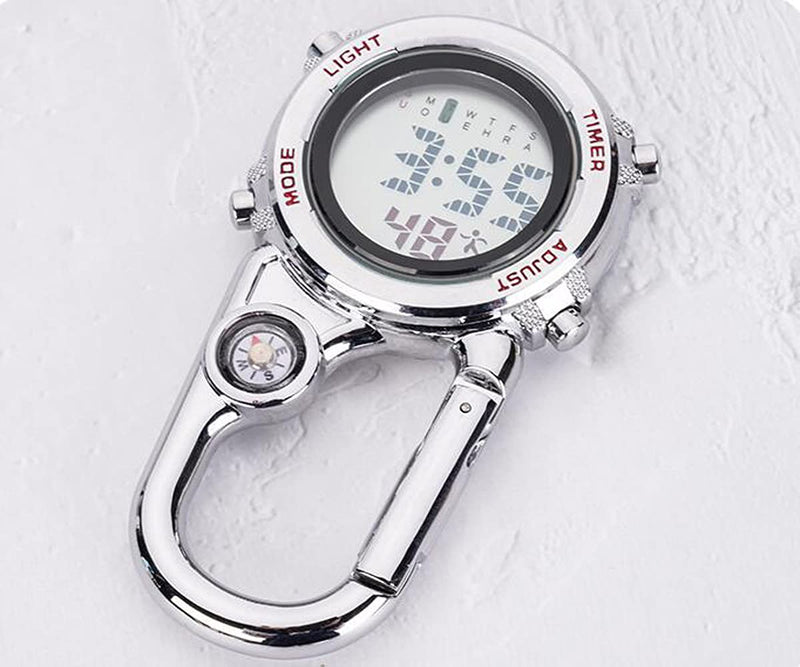 [Australia - AusPower] - Clip on Digital Carabiner Watch Backpack Fob Belt Waterproof and Shockproof Pocket Clip-on Quartz Watch Glow in The Dark Carabiner Watch with Compass Alarm Clock Date Week Gift for Outdoor Sports Red 