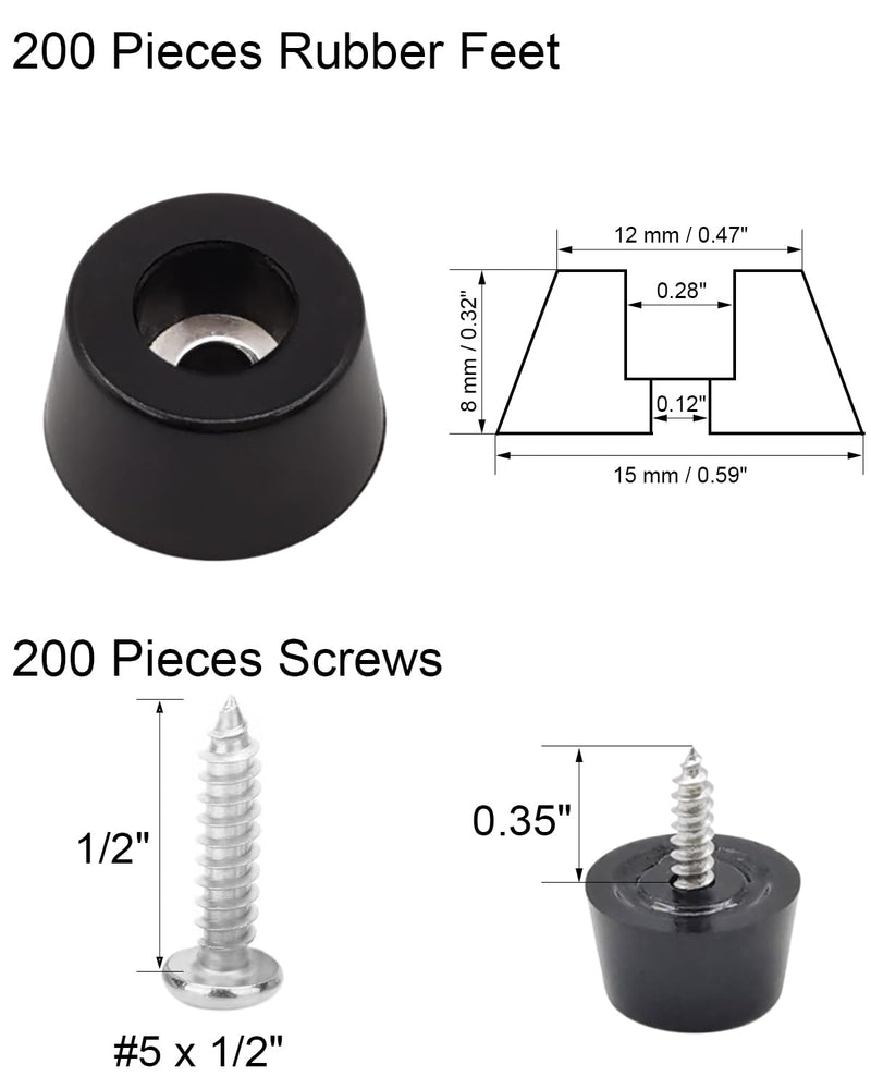 [Australia - AusPower] - 200 Pieces Rubber Feet for Cutting Board - Soft Cutting Board Feet Non Slip with 304 Stainless Steel Screws, Non Marking Small Rubber Feeteet for Furniture, Electronics Cabinet Feet (0.6" W x 0.31" H) 