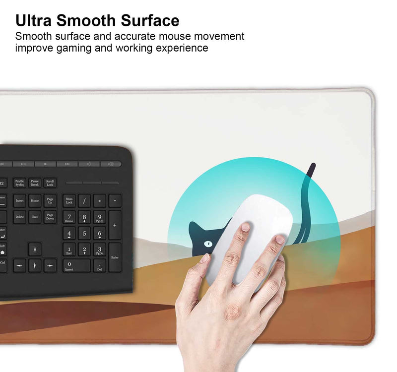 [Australia - AusPower] - Large Gaming Mouse Pad, Desk Pad, Keyboard Mouse Mat Non-Slip Mousepad Rubber Base and Stitched Edges for Laptop Computer Office Desk Accessories, 31.5 X 11.8 Inch, Sunrise Mountain Black Cat 