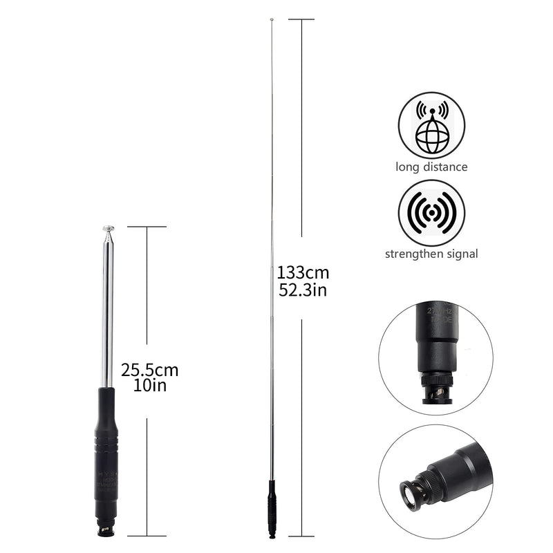 [Australia - AusPower] - HYSHIKRA Telescopic CB Antenna, Extended 27Mhz 11meter Antenna, BNC-Male for Cobra HH50WXST HH50 MRHH350FLT C75WXST HH38WXST Midland 75-822 75-785 MHS75 Uniden BC75XLT PRO401HH BC125AT HT Transceiver 