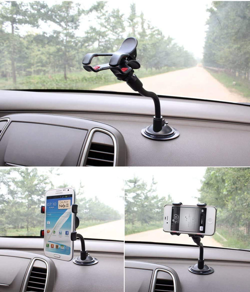 [Australia - AusPower] - TECOTEC Phone Mount for Car Dash & Windshield, Flexible Gooseneck 8" Long Arm with Double Clip & Strong Suction Cup Phone Holder Mount Multi Purpose for Cellphones/GPS/Antenna/Dash Cam & More 8"-X Clamp-Rd 