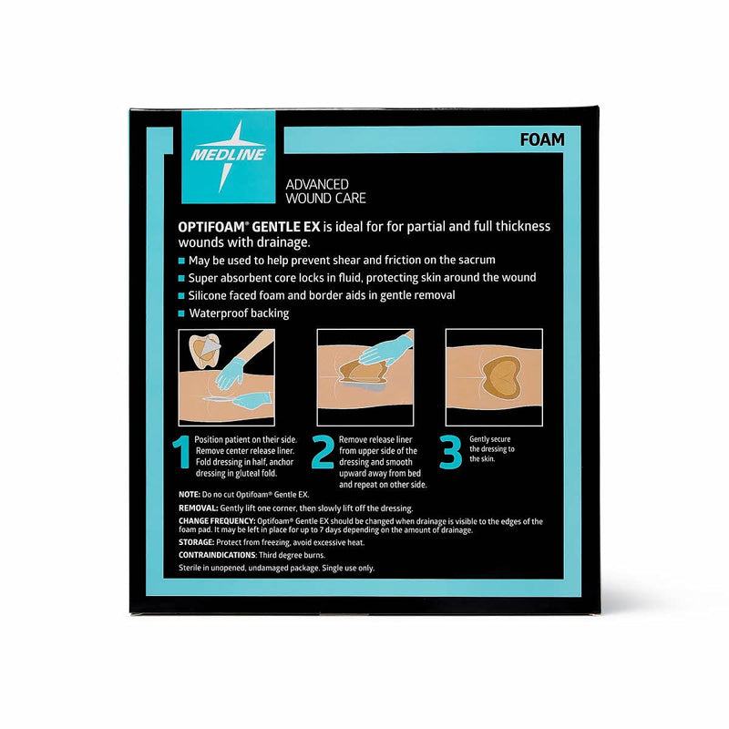 [Australia - AusPower] - Medline Optifoam Gentle EX Bordered Foam Adhesive Dressing, 7" x 7" Sacral (5 Count) Box 