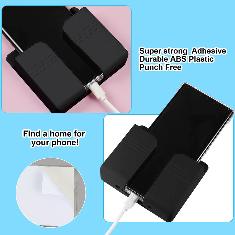 [Australia - AusPower] - 8 Pieces Wall Mount Phone Holder Adhesive Remote Control Storage Box Wall Mount Charging Phone Stand Holder Adhesive Non Slip Media Organizer Storage Box for Bedroom Kitchen Bathroom (Black) Black 