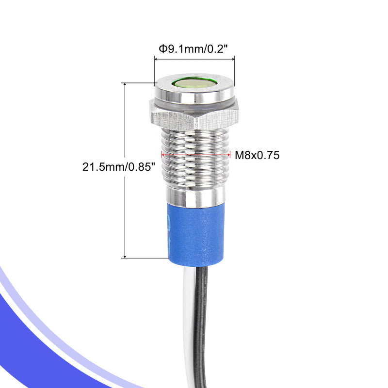 [Australia - AusPower] - MECCANIXITY Indicator LED Light 12V 8mm M8 Panel Mount Metal Waterproof Signal Lamp 130mm Wire with O Ring, Green Pack of 2 