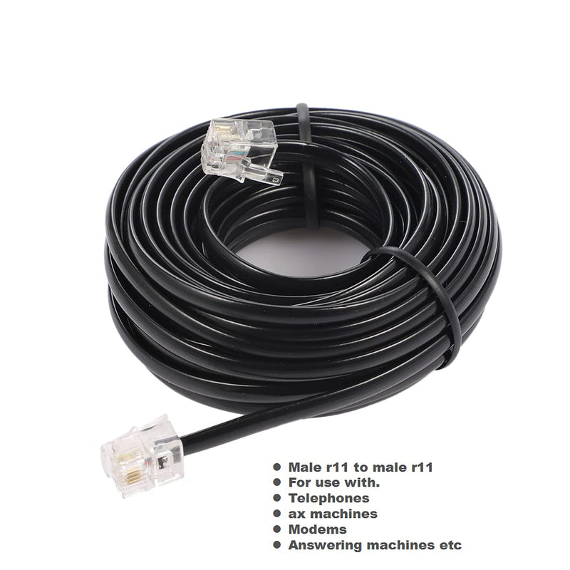 [Australia - AusPower] - 20Feet Long Telephone Extension Cord Phone Cable Line Wire, with Standard RJ11 Plug and 1 in-Line Couplers and 10 Cable Clip Holders-Black (20 Feet) 20 Feet 