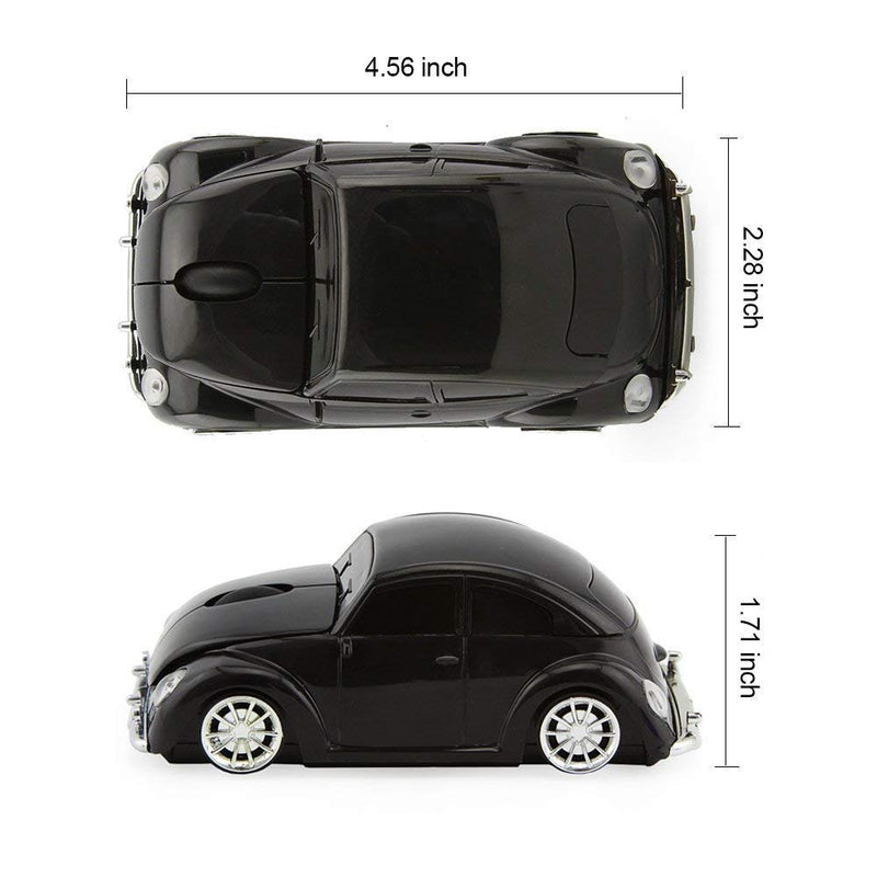[Australia - AusPower] - ECOiNVA VW Beetle Wireless Sports Car Shape Mouse Mice Computer Laptop PC Optical Mouse 2.4GHz Nano USB AAA Battery Power Glossy Surface LED Light (Black) Black 
