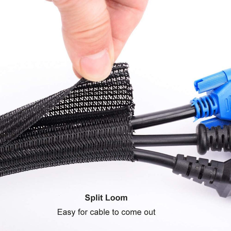 [Australia - AusPower] - ZhiYo 16ft - 1/2 inch Cable Sleeve, Cord Wrap Wire Protector Tubing for Pets, PC Cable Wrap, Computer Cable Management Sleeve - Black 16ft, 1/2'' 