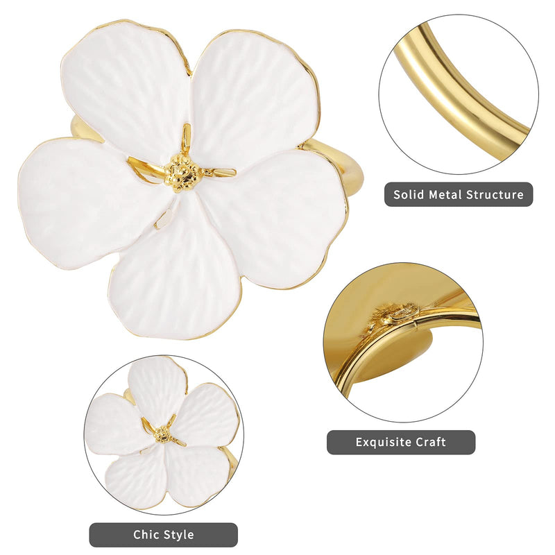 [Australia - AusPower] - Lewondr Napkin Rings, Set of 6 Flowers Napkin Ring Holders Dinner Tables Rings Elegant Ornament Table Setting Decoration for Wedding, Christmas, Thanksgiving, Holiday, Party, White 
